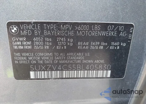 2011 BMW X5 xDrive35I z USA, uszkodzony, nr VIN 5UXZV4C55BL405830